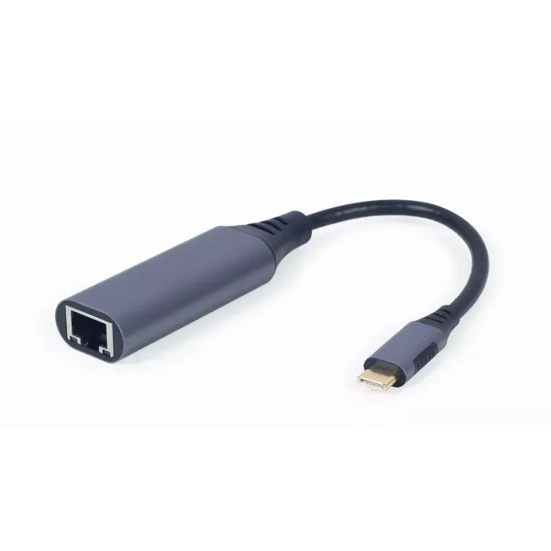 Adattatore di rete Gembird A-USB3C-LAN-01 Type-C USB 3.2 Gen 1, Gigabit RJ-45, cavo 0,15 m, case in metallo, grigio/nero