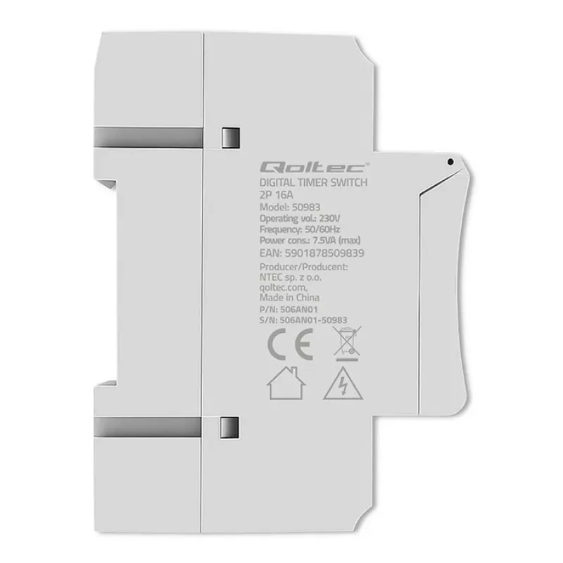 Timer elettronico per guida DIN QOLTEC 50983, a batteria, per circuiti di automazione