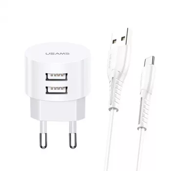 Caricabatterie con cavo usams XTXLOGT18MC05 2x USB 2.1A microUSB bianco AC/DC
