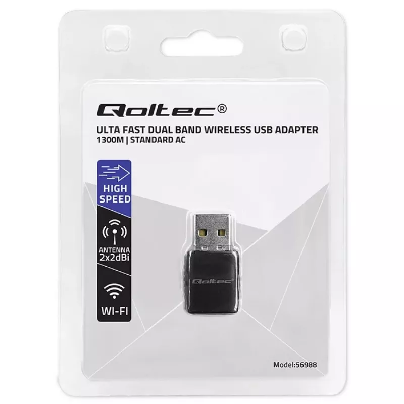Adattatore wireless USB QOLTEC 56988 dual band 1300Mbps USB 3.0