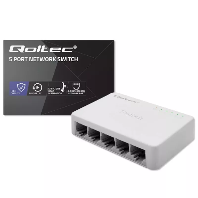 Switch di rete QOLTEC 52247 5 x porte RJ45 1000 Mbit/s Gigabit unmanaged