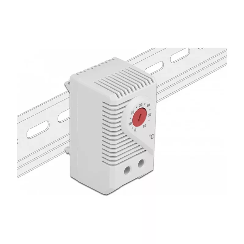 Termostato DELOCK 66824, custodia in plastica, IP20, 30 W, 250 V, 10 A, 43×60×33 mm, grigio/rosso
