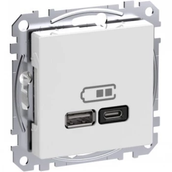 Presa a parete Schneider Electric WDE002983 con porte USB-A e USB-C, Power Delivery, bianco