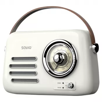 Radio portatile SAVIO RS-02 — sintonizzatore FM analogico, Bluetooth 5.3, alimentazione USB, 3 W, bianco