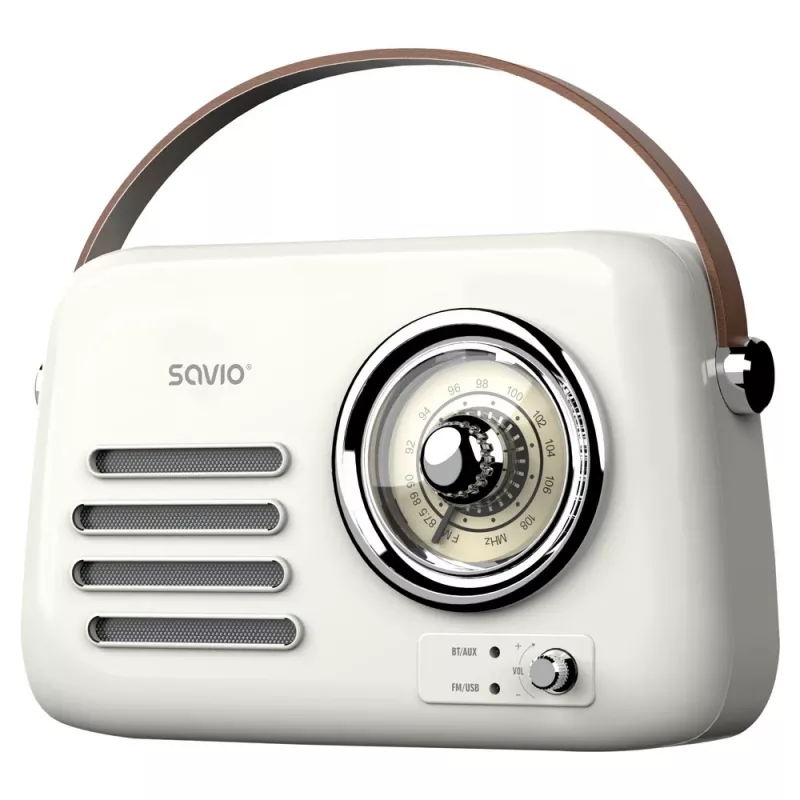 Radio portatile SAVIO RS-02 — sintonizzatore FM analogico, Bluetooth 5.3, alimentazione USB, 3 W, bianco