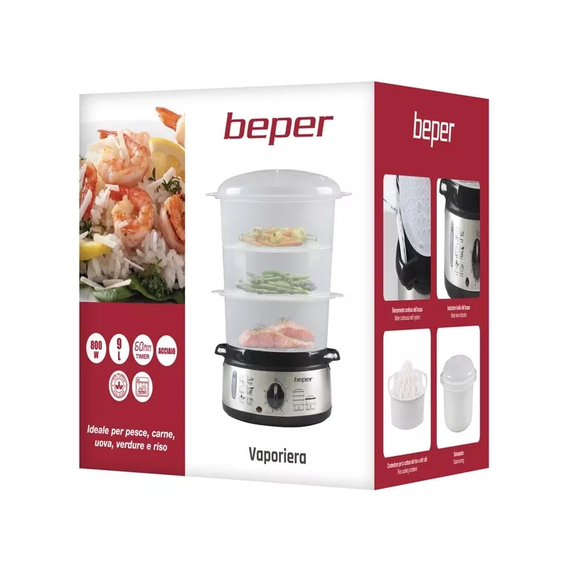 Cuocivapore Beper BC.250 3 cestelli piano cottura 800 W acciaio inox