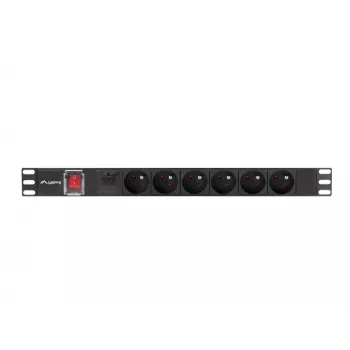 Unità di distribuzione di alimentazione LANBERG PDU-06E-0200-BK — 6 uscite Type-E, 16 A, cavo 2 m, rack 1HE, 220–250 V