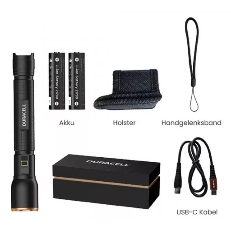 Torcia Duracell DF6000R confezione regalo — torcia ricaricabile a mano, nera