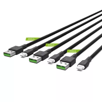 Set 3x cavo Green Cell GC Ray Lightning 200 cm con illuminazione LED bianca, ricarica rapida Apple 2.4A