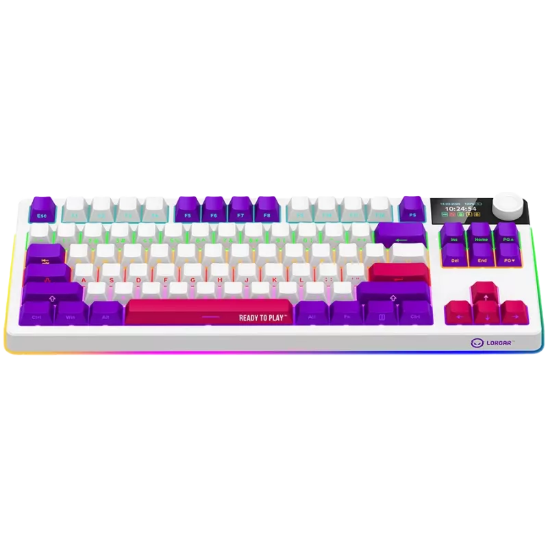 LORGAR KBP70TKLW, tastiera da gaming meccanica TKL wireless Pro, bianco, layout EN