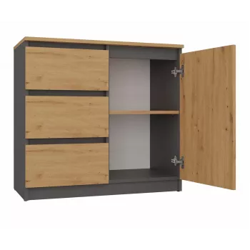 Comodino Top e Shop Topeshop 1D3S ANT/ART BA KPL — antracite e rovere, 3 cassetti, struttura in truciolare