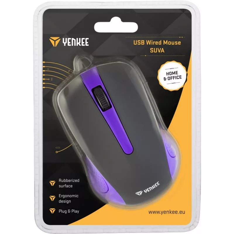 Mouse USB con cavo, 3 tasti, superficie gommata