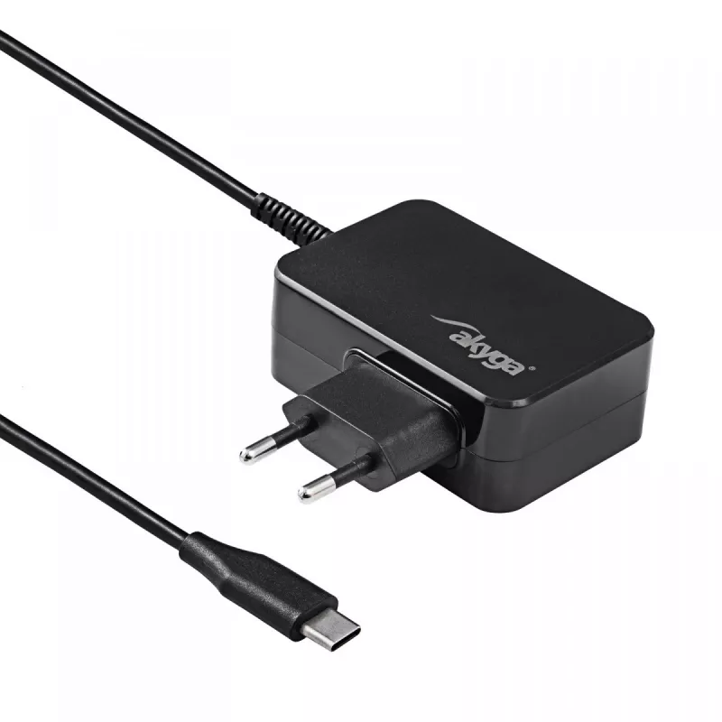Alimentatore per notebook USB-C GaN Akyga AK-ND-80 45 W, PD 3.0, 5–20 V, cavo 1,8 m, nero