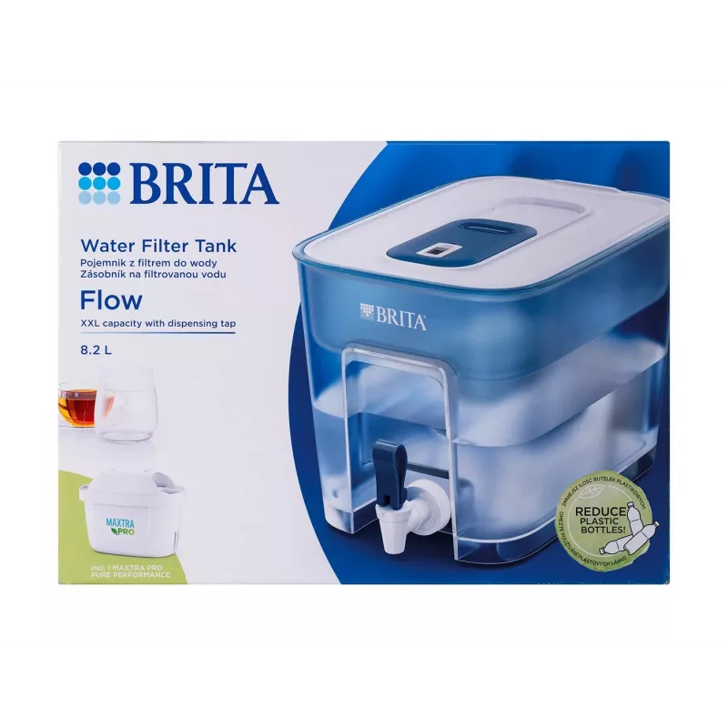 BRITA Flow 1052805 dispenser con filtro per acqua con cartuccia MAXTRA PRO Pure Performance, 8,2 l (5,2 l filtrati), blu
