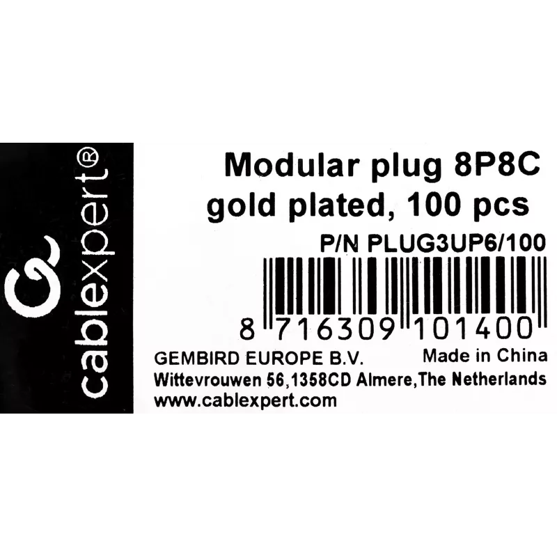 Connettore maschio RJ45 GEMBIRD PLUG3UP6/100, Cat5, connettore dritto, trasparente, contatti dorati, confezione da 100