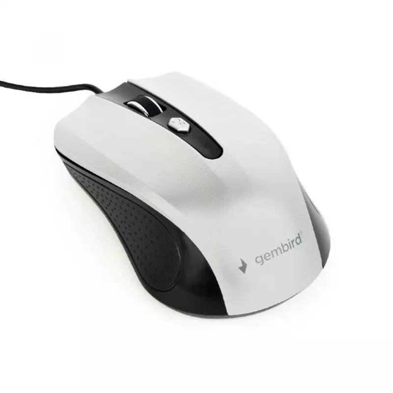 Mouse ottico ambidestro con filo GEMBIRD MUS-4B-01-BS, USB Type-A, 1200 DPI, 4 tasti, nero/argento