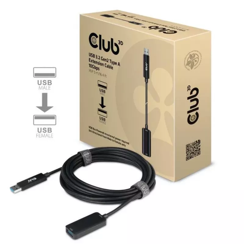 CLUB3D cavo prolunga USB 3.2 Gen2 Type-A 10 Gbit/s M/F 5 m