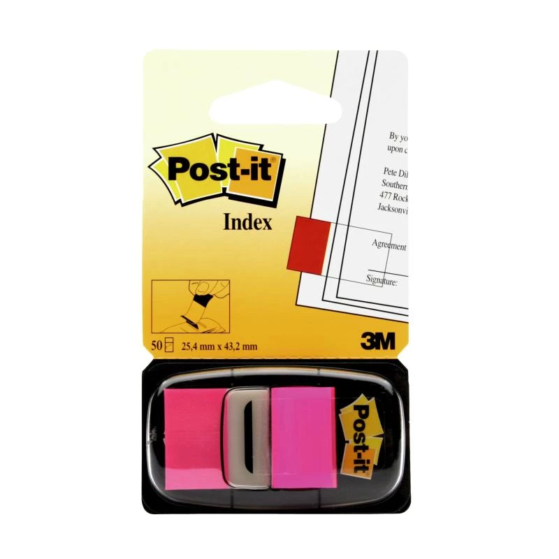 3M Post-it Index rosa, stretto, 50 strisce adesive dimensioni, 25,4 x 43,2 mm, in dispenser monouso (I680-21)