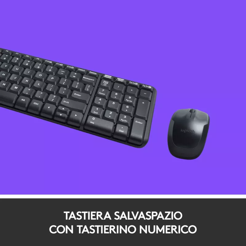 Logitech Wireless Combo MK220 - Set tastiera e mouse - wireless - 2,4 GHz - italiano - grigio scuro (920-003721)
