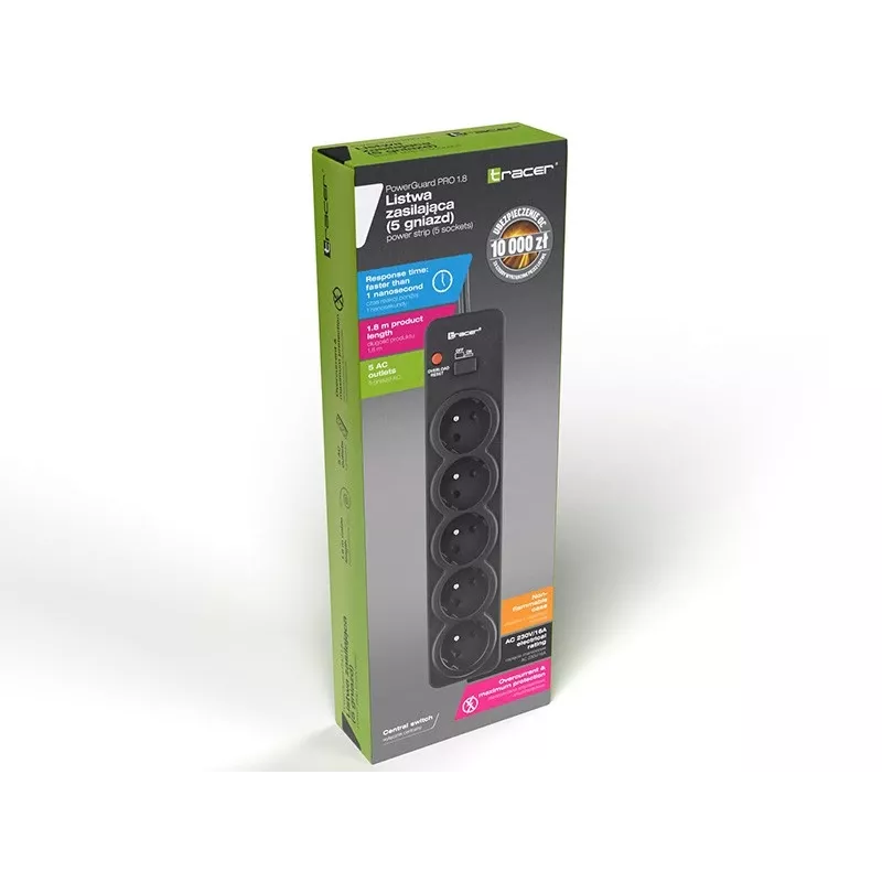 Tracer PowerGuard PRO nera 5 prese AC 1,6 m 3680 W