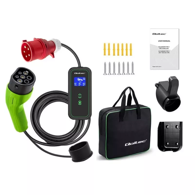 Caricabatterie per auto elettrica QOLTEC 52478 11 kW connettore Type-2 cavo 5 m