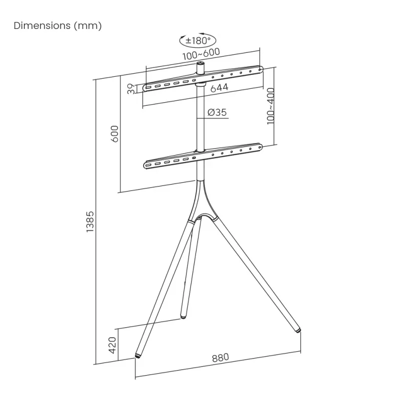 Supporto SBOX FS-1246F inclinabile 45–65°, portata 32 kg, piattaforma 600×400 mm
