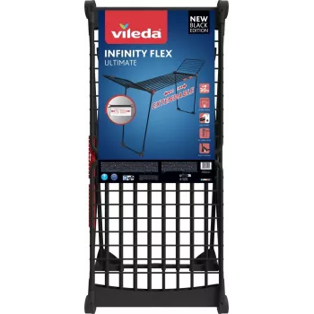 Stendibiancheria VILEDA Infinity Flex Ultimate telescopico — nero, alluminio rivestito, 30 m di superficie di asciugatura, pieghevole, ruote