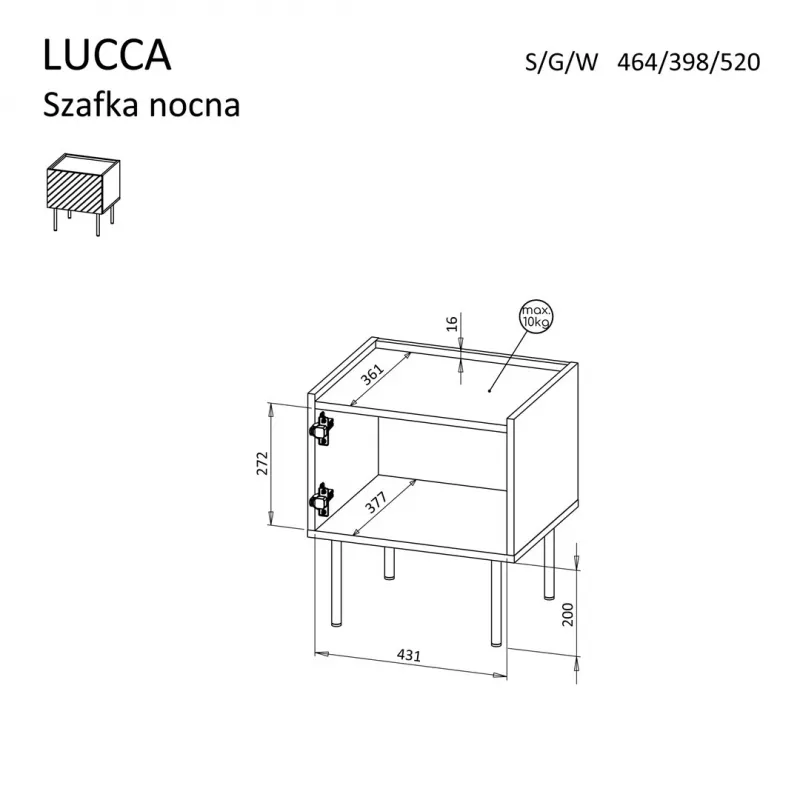 Comodino Cama meble LUCCA, 2 pz., 47x40x52 cm, nero, MDF/truciolare