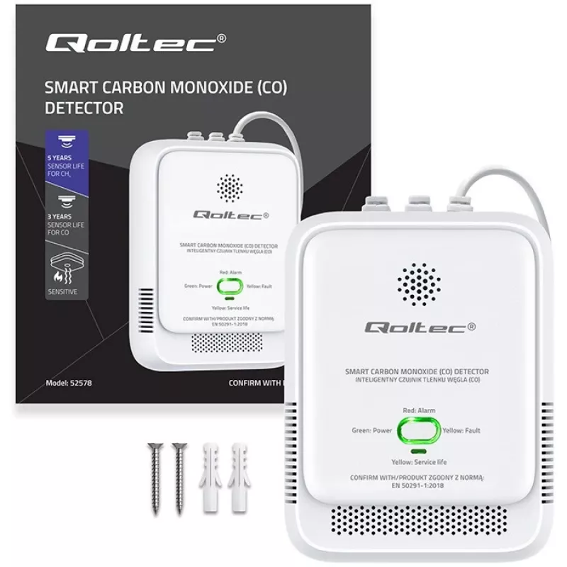Rilevatore CO QOLTEC 52576 – Sensore monossido di carbonio, allarme 85 dB