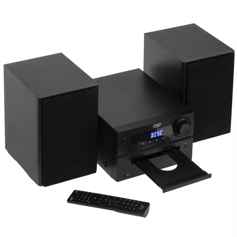 Mini sistema stereo Hi-Fi Adler AD 1917 — Bluetooth V5.3, CD/USB/MP3, 2×25 W RMS, sintonizzatore FM, equalizzatore a 4 bande, AUX, nero
