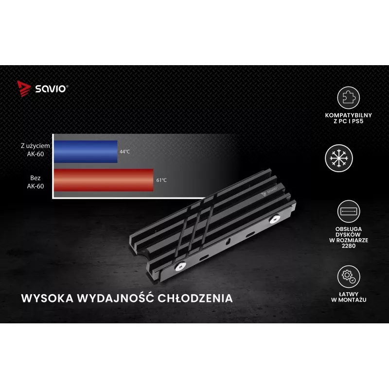 SAVIO AK-60 dissipatore per unità M.2 NVMe 2280, nero
