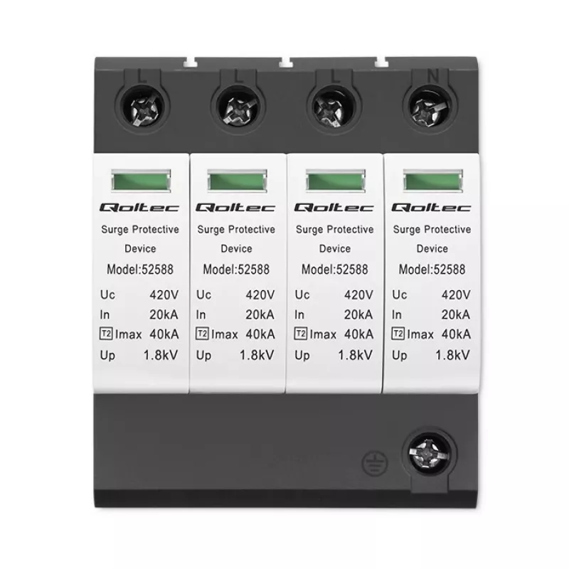 Protezione da sovratensione QOLTEC 52588 AC 4P 420V T2 C — scaricatore AC 4 poli, 420 V, Tipo 2