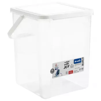 Contenitore per detersivo in plastica Rotho Basic 9 L modello 1770101100RP, bianco, coperchio, foro per appendere