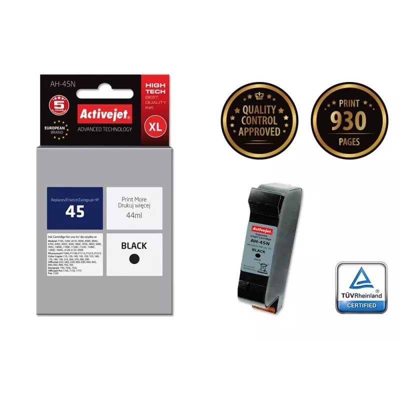 Cartuccia d'inchiostro Activejet AH-45N (sostituto per HP 45 51645A; Supreme; 44 ml; nero)