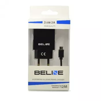 Caricabatterie da viaggio Beline Beli0011 — 2 porte USB, cavo microUSB, uscita 2A, nero