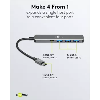 Goobay hub USB slim 4 porte USB-C a USB-A 5 Gbit/s - -spina USB 3.2> (79158)