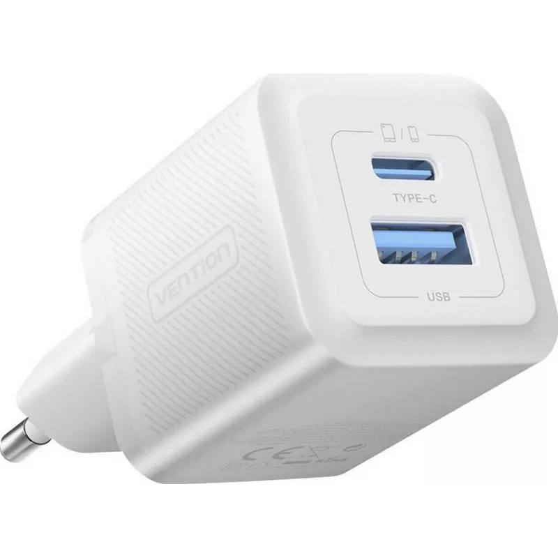 Vention 30W - caricabatterie con tecnologia GaN, 1x USB-A, 1x USB-C (bianco)