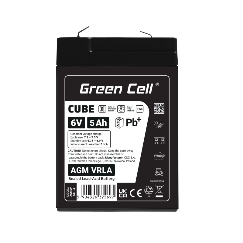 Batteria per UPS al piombo-acido sigillata Green Cell AGM6V5AH-J 6 V 5 Ah