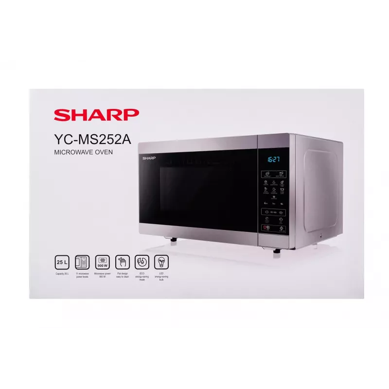 Microonde Sharp YC-MS252AE-S, da appoggio, 900 W, 25 L, 11 livelli di potenza, comandi touch, argento