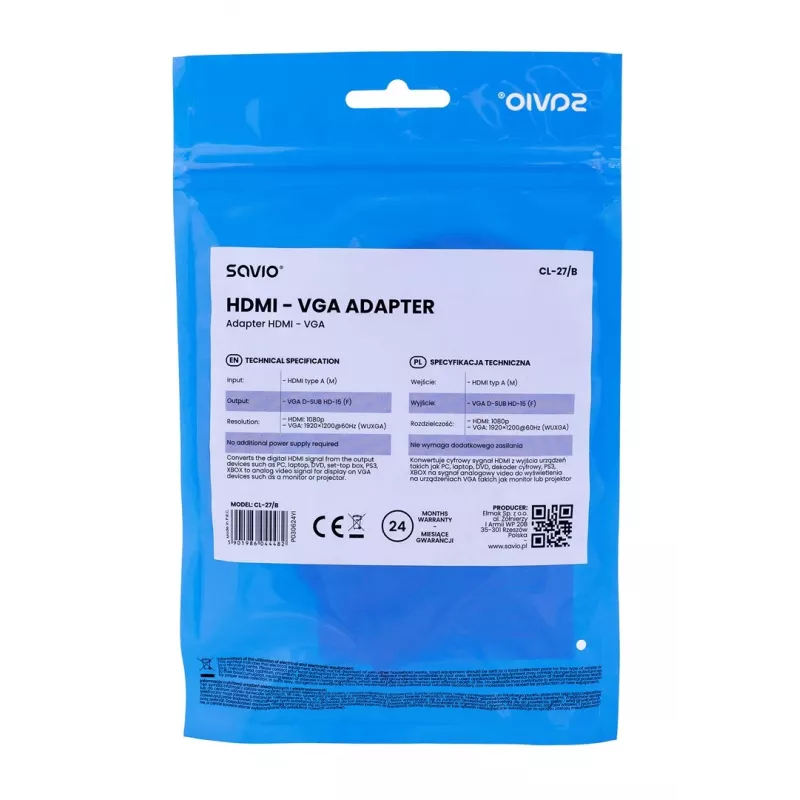 Savio CL-27B adattatore cavo video 0,1 m HDMI Type-A (standard) VGA (D-Sub) bianco
