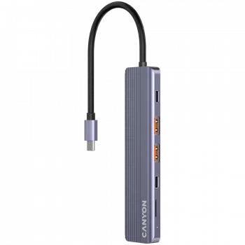 Hub USB Type-C CANYON DS-17 — HDMI, USB 3.2 Gen 1 A, USB-C, MicroSD, 10000 Mbit/s, grigio