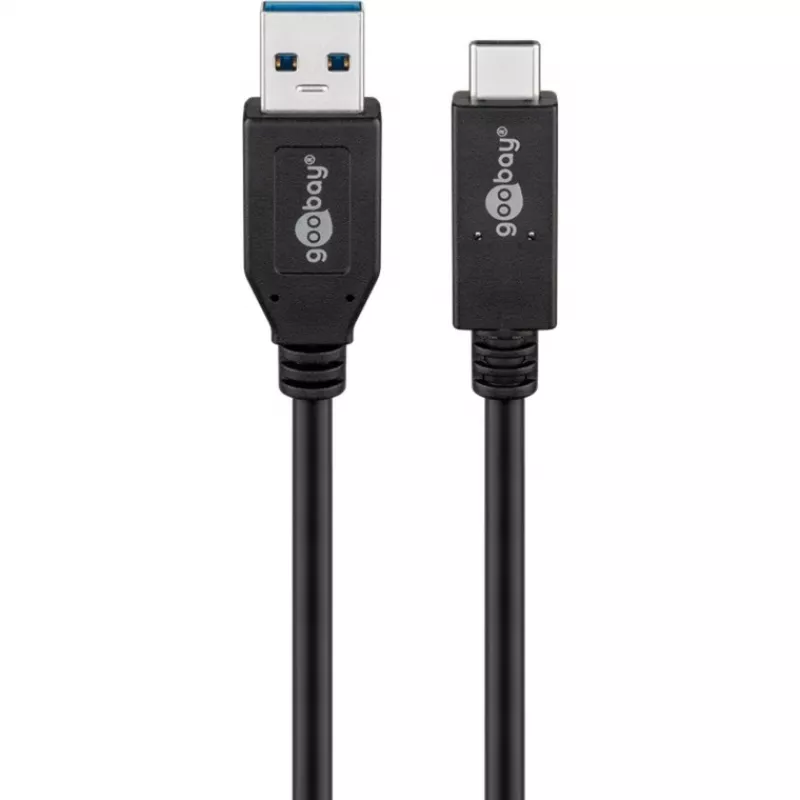 Wentronic goobay - cavo USB - USB-C (M) a USB Type A (M) - USB 3,1 Gen 2 3 A - 50 cm - rotondo - nero (41073)