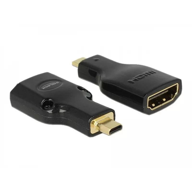 DeLOCK 65664 adattatore HDMI High Speed con Ethernet, da HDMI Micro-D maschio a HDMI-A femmina, 4K, nero