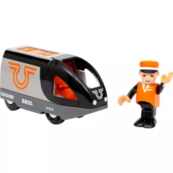 Treno passeggeri BRIO 63604700 arancione-nero, set treno giocattolo in legno, compatibile con binari BRIO