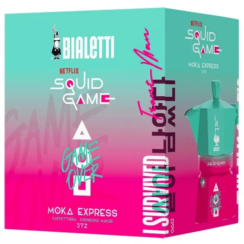 Bialetti Moka Express Squid Game collezione capsule - blu rosa