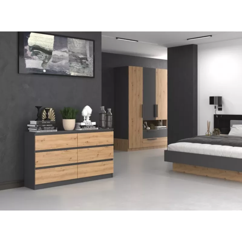 Cassettiera Top e Shop M6 140 ANT/ART, 6 cassetti, antracite rovere, 1380×750×400 mm