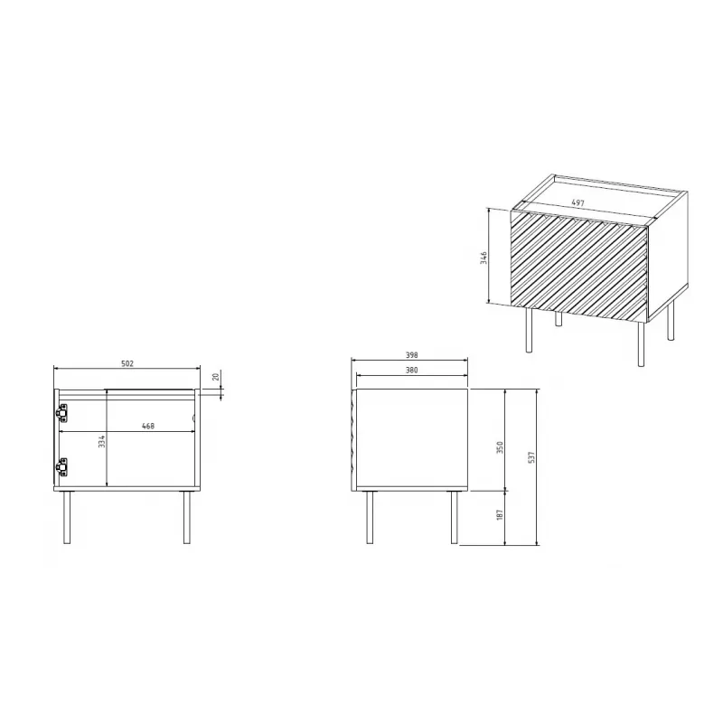 Comodino Cama ONDA 50x40x54 cm nero MDF/truciolare set da 2