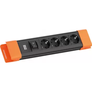 Ciabatta Bachmann CONNECTUS con 4 prese CEE 7/3, 1 interruttore, cavo 2,0 m, connettore CEE7/7, nero/arancione