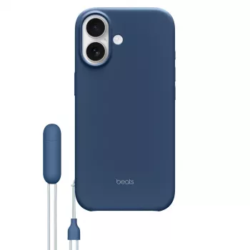 Custodia con kickstand per iPhone 17 di Apple Beats — MagSafe, controllo fotocamera, policarbonato/microfibra, blu, compatibile con 6,3