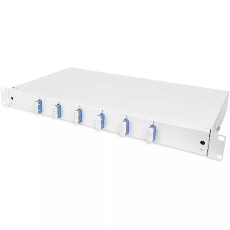 Digitus DN-96320/9 cassetto di giunzione per fibra ottica, 1U, equipaggiato, 6x SC Duplex, OS2, grigio